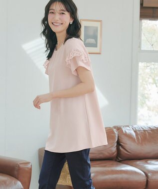 Tiaclasse L レースフレア袖チュニック ライトピンク