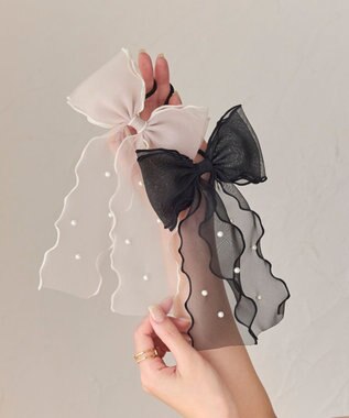 Phoebe フレアリボンドットパールヘアゴム　ブラック ブラック