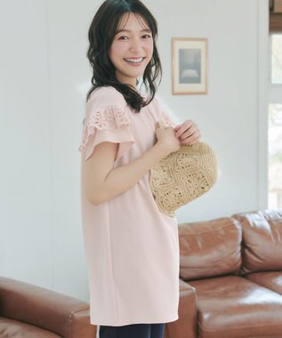 Tiaclasse L レースフレア袖チュニック ライトピンク