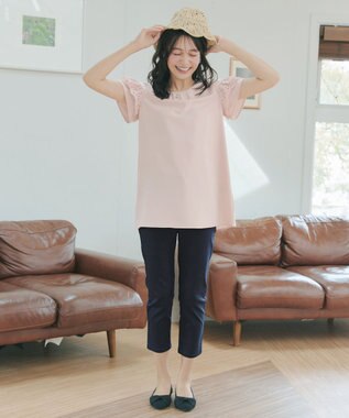 Tiaclasse L レースフレア袖チュニック ライトピンク