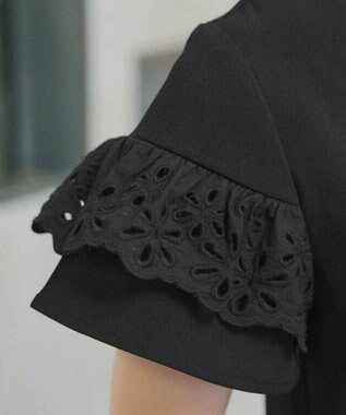 Tiaclasse L レースフレア袖チュニック ブラック