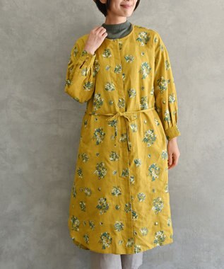 muuc 〈2WAY〉〈コットン×リネン〉〈高品質なドライタッチ生地〉〈遠州織物の工場で織られた上質なコットン生地〉野小花刺繍 羽織り＆ワンピースドレス イエロー