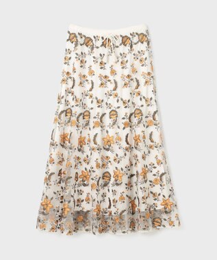 GRACE CONTINENTAL サラサ刺繍チュールスカート ホワイト