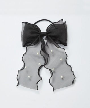 Phoebe フレアリボンドットパールヘアゴム　ブラック ブラック