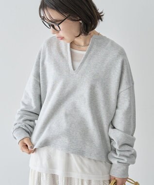 Green Parks ＳＥＴ２点　深Ｖネック裏毛＋プルオーバー Gray Mixture