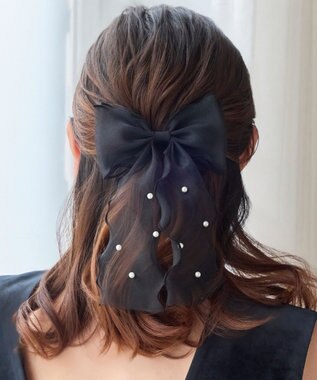 Phoebe フレアリボンドットパールヘアゴム　ブラック ブラック