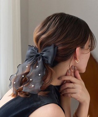 Phoebe フレアリボンドットパールヘアゴム　ブラック ブラック