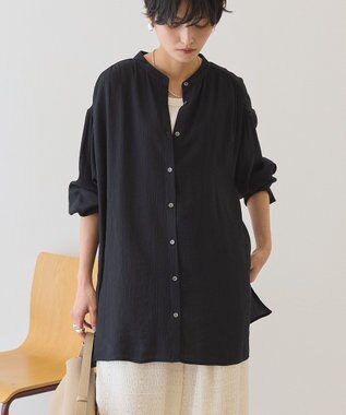 AMERICAN HOLIC 楊柳バンドカラーシャツ Black