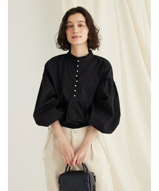 CRAFT STANDARD BOUTIQUE パールボタンピコフリルブラウス Black