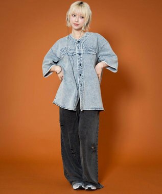 WEGO 【ユニセックス着用ITEM】ベースボールデニムグラフィックシャツ（SS） デニム淡加工色