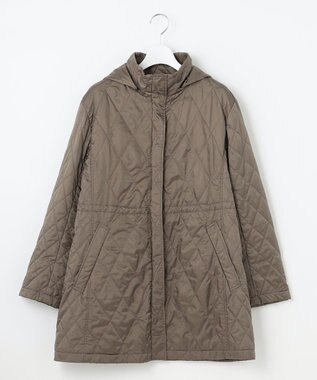 自由区 L 【洗える】ブライトキルト フード付きコート カーキ系