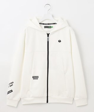 PW CIRCULUS 【MEN】【洗える/吸汗速乾/ストレッチ】ダンボール ロゴ ジップアップ パーカー ホワイト系