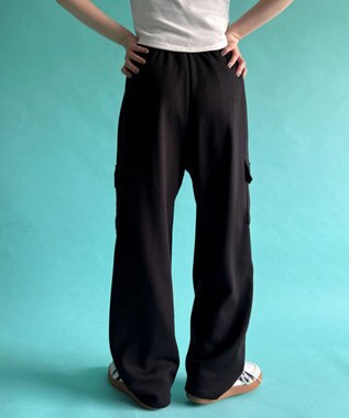 WEGO 【ウエストゴム】スウェットカーゴパンツ ブラック