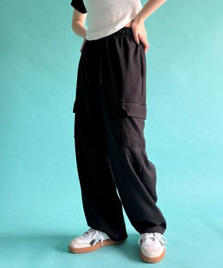 WEGO 【ウエストゴム】スウェットカーゴパンツ ブラック
