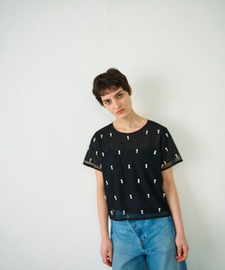 GRACE CONTINENTAL ビジューチュールトップ ブラック