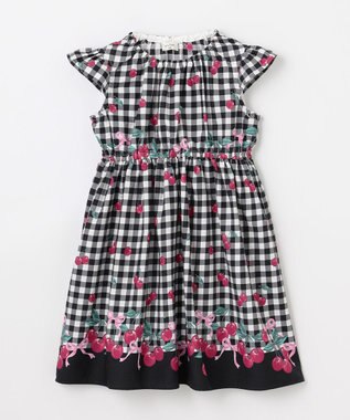 ANY KIDS 総柄 サマーワンピース ブラック×サクランボ