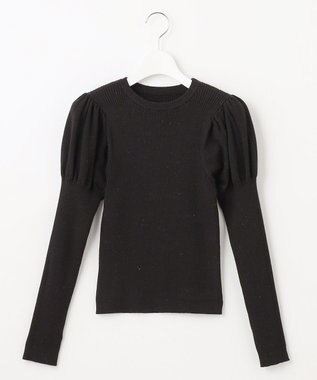 Feroux 【洗える】パフスリーブラメ ニット ブラック系