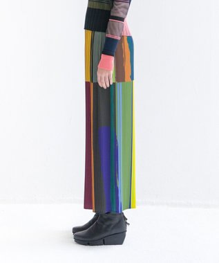 COQ DIALOGUE 前後2WAYプリーツパンツ グリーンマルチカラーストライプ