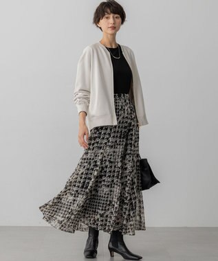 23区 S 【洗える】ハウンドトゥースアートプリント ギャザー スカート モノトーンプリント