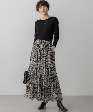23区 S 【洗える】ハウンドトゥースアートプリント ギャザー スカート モノトーンプリント