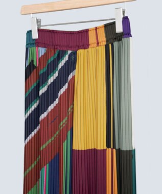 COQ DIALOGUE 前後2WAYプリーツパンツ グリーンマルチカラーストライプ