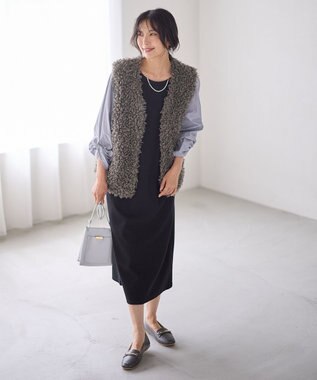 ANY L コンビネーションワンピース ブラック×ストライプ