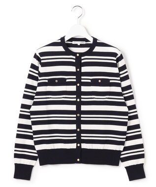 23区 L 【先行予約】プレミアムビオコットン ポケット ボーダー カーディガン ネイビー×オフ