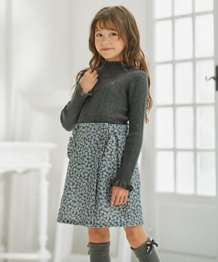 組曲 KIDS 【150-160㎝】モノトーンフラワーコーデュロイ キュロット ブルー系5