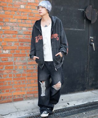 WEGO 【ユニセックス着用ITEM/MLサイズ展開】パウダーブリーチグラフィックZIPパーカー 柄1