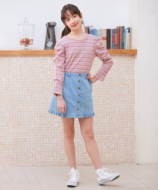 ANY KIDS 七分袖 テレコボーダー Tシャツ ピンク系