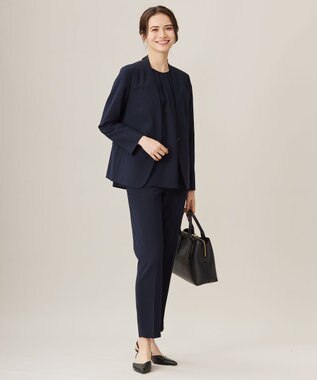 自由区 【セットアップ対応・UVカット・接触冷感・洗える】ライトストレッチノーカラー ジャケット ネイビー