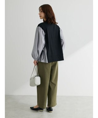 Green Parks 綿麻混タックストレートワイドパンツ Khaki