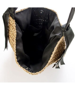 UNBILLION カシュカシュ cachecache / 下がりグログラン地柄編みトート カゴバッグ ブラック