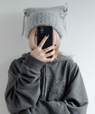 WEGO レースアップネコミミニットキャップ ライトグレー