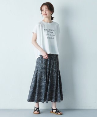 ANY 【洗濯機可能/ウエストゴム】プリントマーメイドスカート ネイビーフラワー