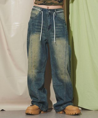 WEGO ウォッシュストリングデニム デニム中濃色