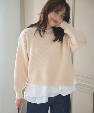 Feroux 【洗える】ラッフルレイヤード ニット アイボリー系