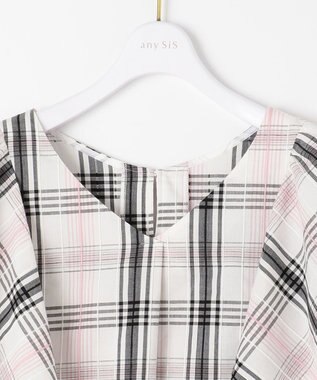ANY SIS 【洗える】チェックフレア ブラウス オフホワイトベース