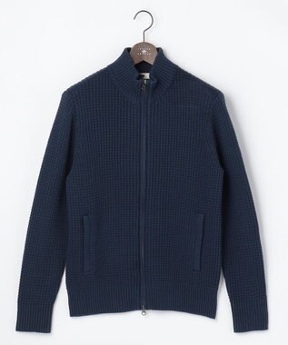 JOSEPH ABBOUD 【3シーズン活躍する綿ブレンド】コットンアクリルバルキー ジップニット ブルゾン ダルブルー系