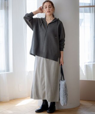 Lサイズ限定/洗える】ヴィスコースストレッチ ニット パーカー