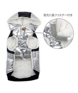 PET PARADISE Lee フード付 綿入れベスト 《シルバー》 中型犬 大型犬 シルバー×ブラック