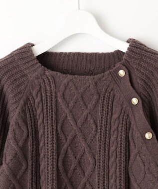 Feroux 【洗える】金釦ケーブル ニット ダークブラウン系