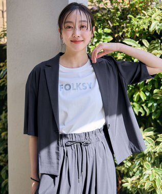 ANY L 【洗濯機可/接触冷感/UVケア】清涼リラックス半袖ジャケット チャコール