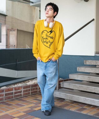 WEGO 【ユニセックス着用ITEM/SMLサイズ展開】ジャガードグラフィックプルオーバー イエロー