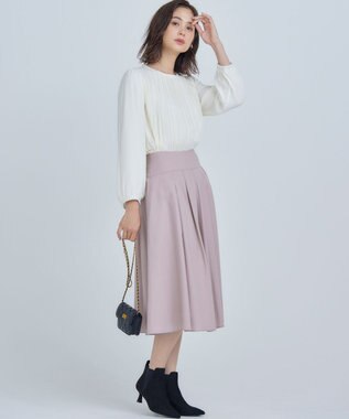 組曲 タックフレアカラースカート ピンクベージュ系