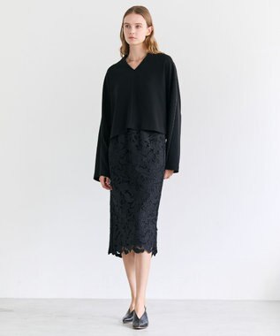 BEIGE， CITRINE / エンブロイダリーレースイージースカート Black