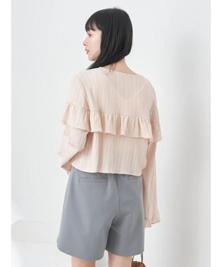 earth music&ecology フリル切替えショートブラウス Pink Beige