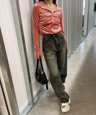 WEGO サイドドロストベロアパーカー ピンク