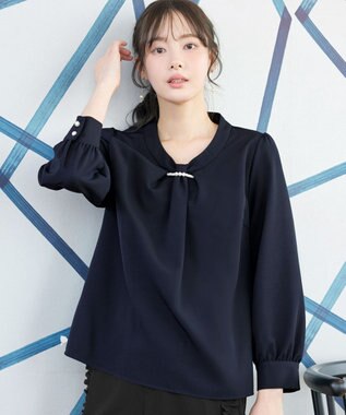 Tiaclasse L 【ダブルクロス】2wayボウタイ風ブラウス ネイビー