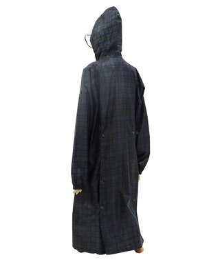 MOONBAT FLAT PURE レインコート チェック柄 リュック対応 ユニセックス 収納袋付き ネイビーブルー